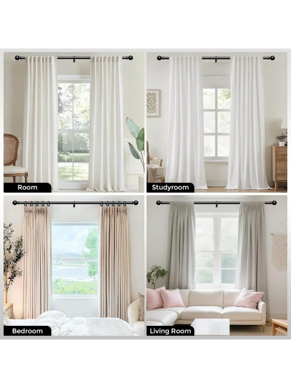 Adjustable 36-91 Inch Black Heavy Duty Curtain Rods for Modern Window Treatments